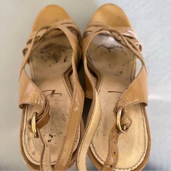 YSL Idole Gold Wedge Platform Patent Leather Nude Sandals - Picture 7 of 11